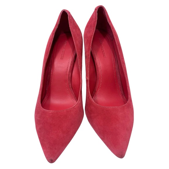 POUR LA VICTOIRE Coral Pink Suede Heels Pumps Wood‎ Cylindrical Heel Size 8 - Picture 5 of 9
